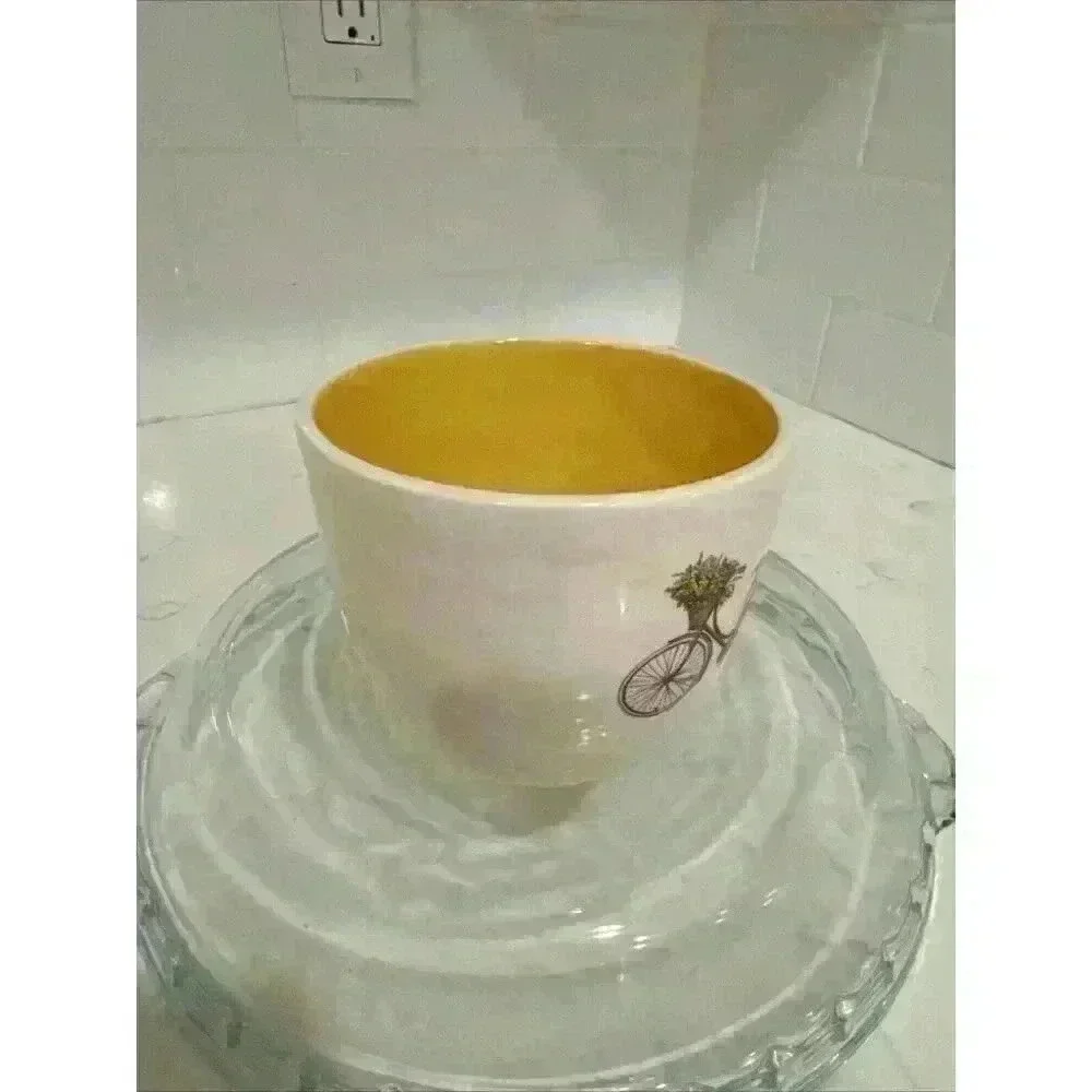 Bicycle Flower Basket Coffee Mug Cup Yellow 3.75